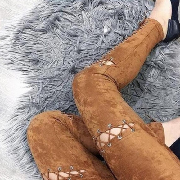 •LAST 1• Blush Faux Suede Lace-Up Leggings Pants - Picture 2 of 7